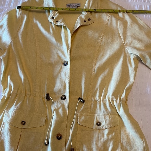 ATLAS FOR WOMEN Linen Blend Button Front Jacket Pale Yellow Safari Coastal - Picture 15 of 17